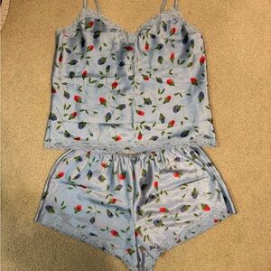 Victoria's Secret Blue Floral Satin Pajama Set